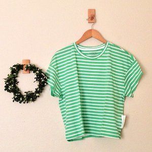SUPIMA® Green Striped Cotton Boxy Cropped Tee